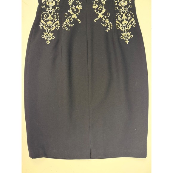 Black Embroidered Fitted Sheath Dress Spaghetti Beaded Straps 8 Cocktail Formal - Picture 9 of 10